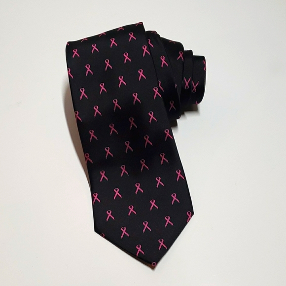 Wild Ties Pink Ribbon Breast Cancer Awareness Tie Black Pink Men OS - Picture 1 of 12